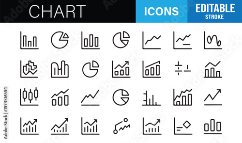 Data chart and graph symbols set for dashboards, market analysis and performance tracking