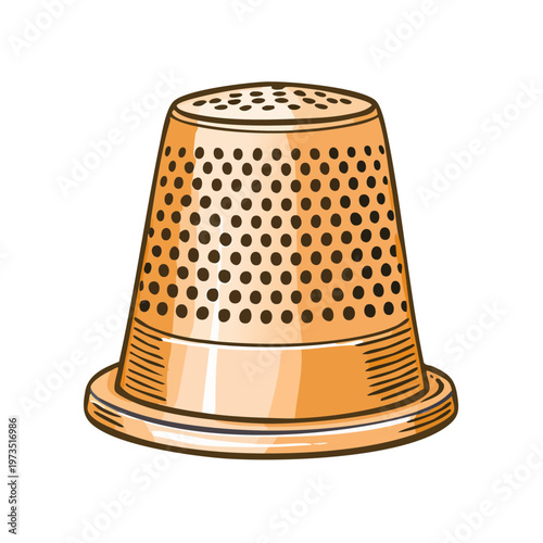 Golden thimble tool for sewing protection and crafting with perforated pattern