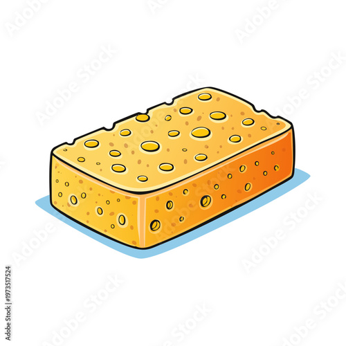 Cartoon Illustration of a Yellow Sponge with Many Holes on a Light Blue Surface