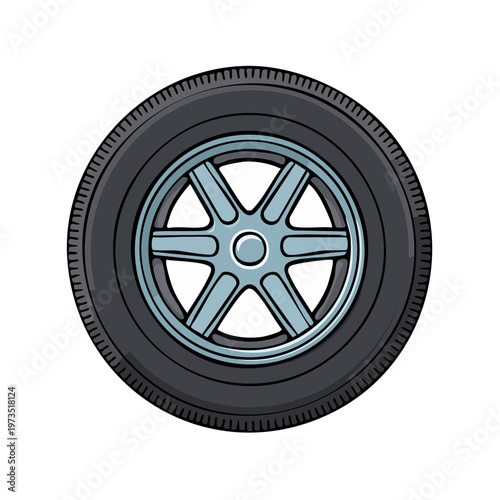 Automobile Tire and Rim Isolated on White Background Vector Illustration