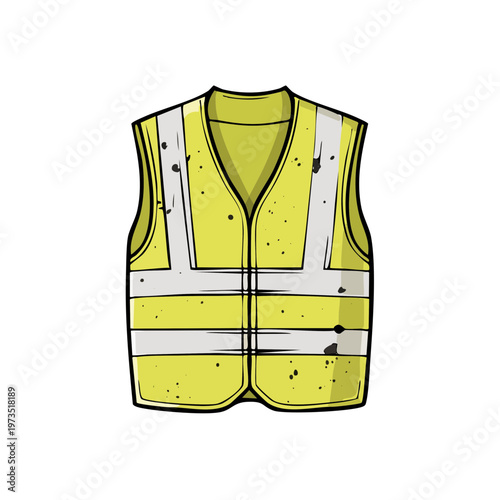 Yellow safety vest with reflective stripes and dirt marks illustration