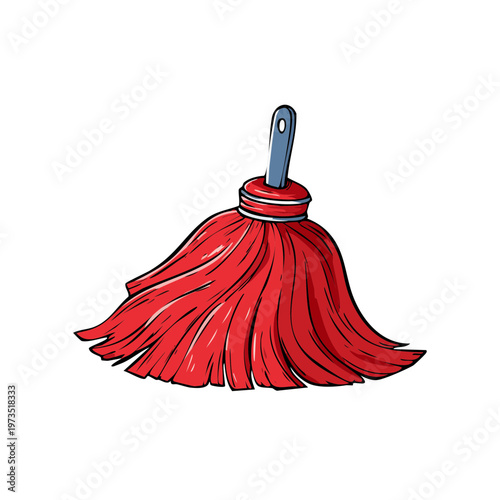 Vibrant Red Mop with Blue Handle for Effective Cleaning and Household Chores