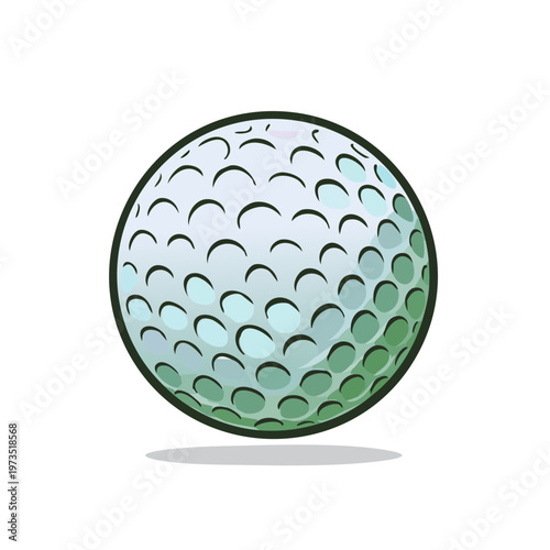 Close-up of a textured white golf ball with dimples on a white background with a subtle shadow