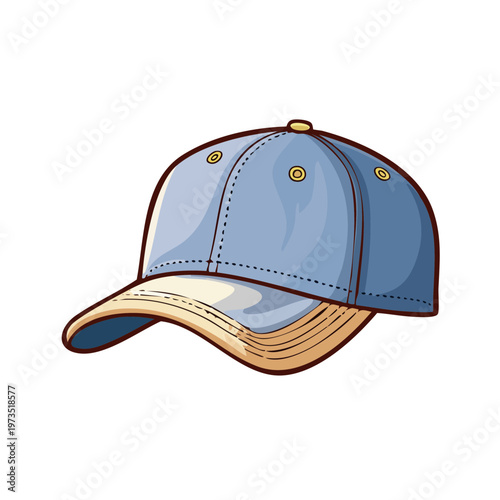 Blue Baseball Cap with Yellow Accents and Curved Brim Artistic Drawing