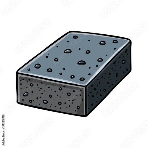 Simple illustrated rectangular gray abrasive scouring pad with textured surface and small pores