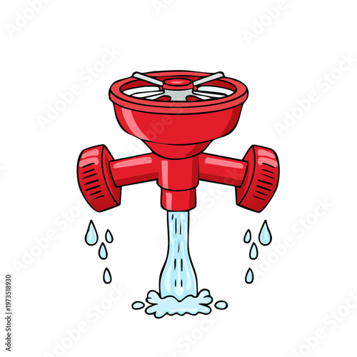 Red emergency eyewash station activated with water flowing down for safety and hygiene