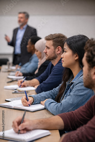 Diverse Students Attending Classroom Lecture