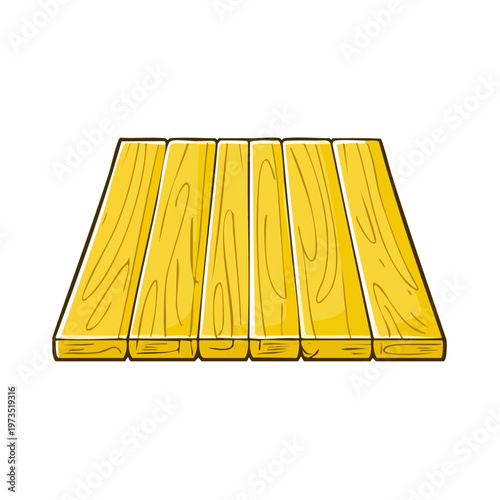 Cartoon style illustration of a wooden planks surface with visible grain texture and a yellow hue
