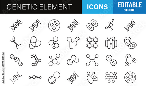 Genetic and DNA line icons set with editable stroke for biology and biotechnology design