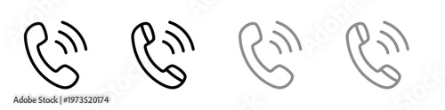 Outline phone call icon set represents a communication symbol, illustrating a handset with sound waves, on a transparent background for UI/UX design.