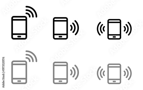 Smartphone outline icons represent incoming calls, Wi-Fi signals, and connectivity, on a transparent background, minimalist style.