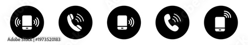 Phone call glyphs icon represent communication devices including smartphone, landline handset, and computer, for UI/UX design.