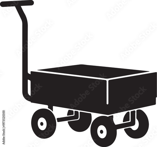 Black cart icon, shopping trolley, wheeled container, cargo vehicle