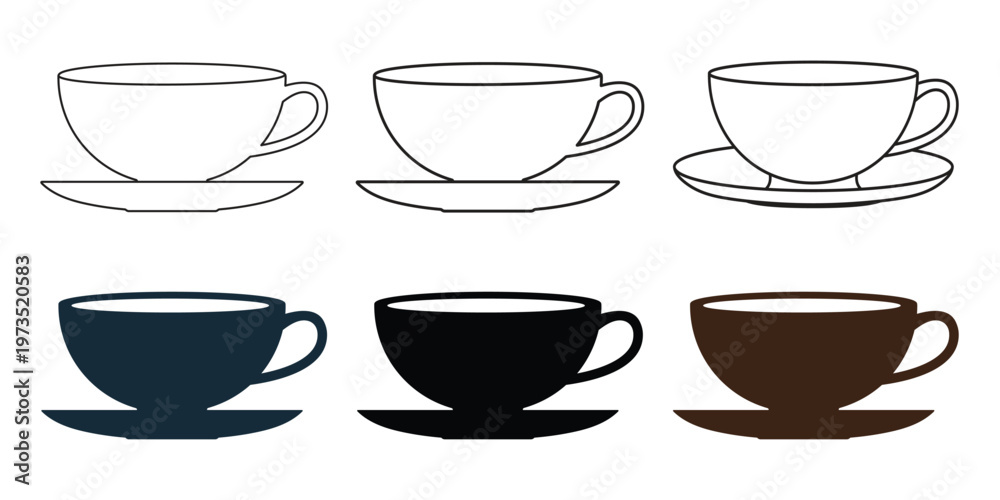 Obraz premium Coffee cup icon in outline and solid styles. Suitable for cafe and restaurant menus, coffee shops, beverage apps, breakfast concepts, kitchen interfaces, food services