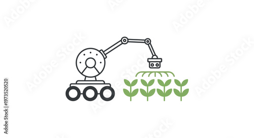 Robotic arm watering green plants.