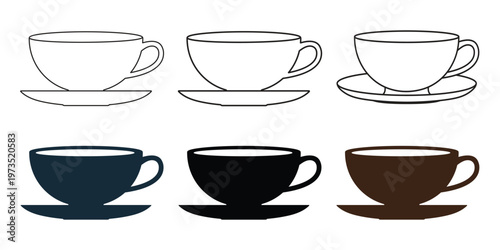 Coffee cup icon in outline and solid styles. Suitable for cafe and restaurant menus, coffee shops, beverage apps, breakfast concepts, kitchen interfaces, food services