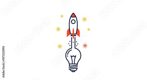 Rocket Ship Emerging from Light Bulb.