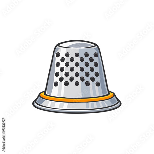 Silver thimble with dimples and orange trim for sewing and tailoring
