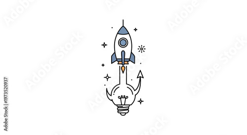 Rocket Ship Emerging from Lightbulb.