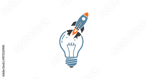 Rocket Ship Emerging from Lightbulb Idea.