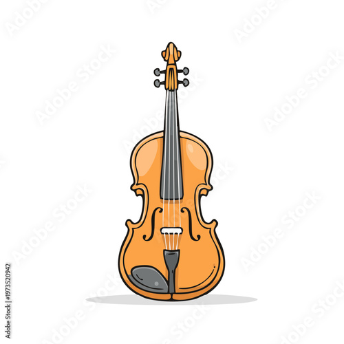 Classic wooden violin with string and bow vector illustration isolated on white background