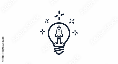 Rocket ship inside a light bulb.