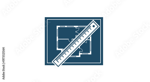Ruler on blueprint drawing plan.