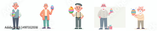 vector of a grandpa standing holding an Easter egg