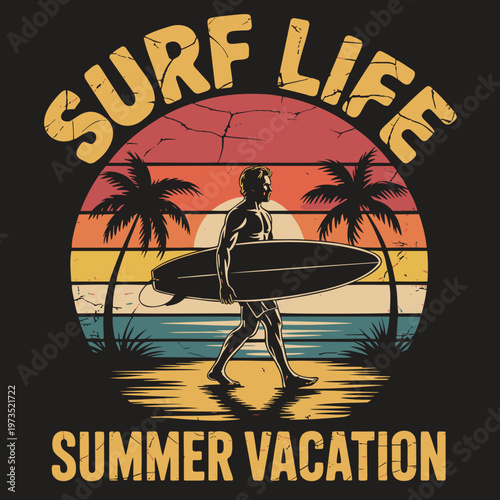 Surf lifeguard on beach chair under palm trees summer vacation