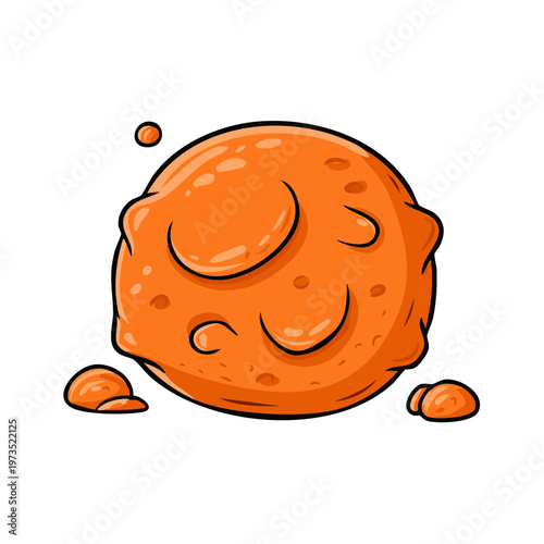 Cartoon orange asteroid with craters in space
