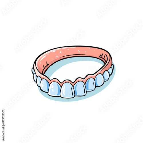Cartoon illustration of a full set of artificial teeth, dental prosthesis for a smile