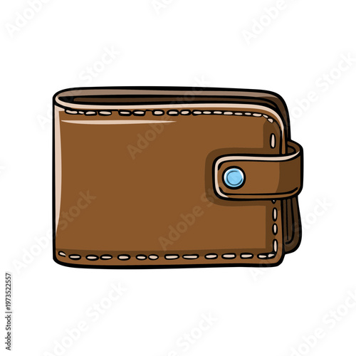 Closed brown leather bi-fold wallet with simple stitching and snap closure