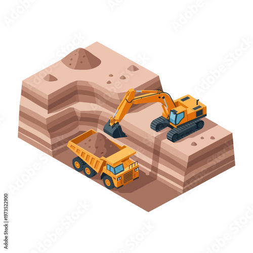 Excavator and Dump Truck at a Construction Site.