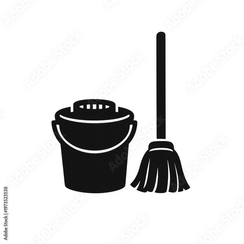 Mop and bucket cleaning equipment icon transparent background
