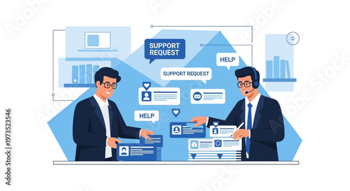 Customer Support Team Analyzing Help Requests and Data for Client Assistance
