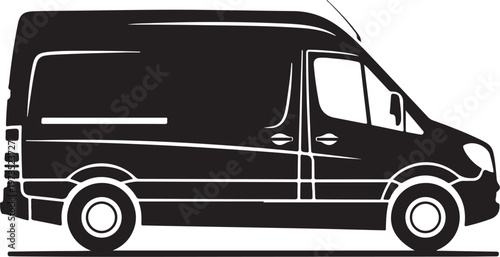 Black van, delivery van, cargo van, vehicle icon, transportation symbol, logistics sign