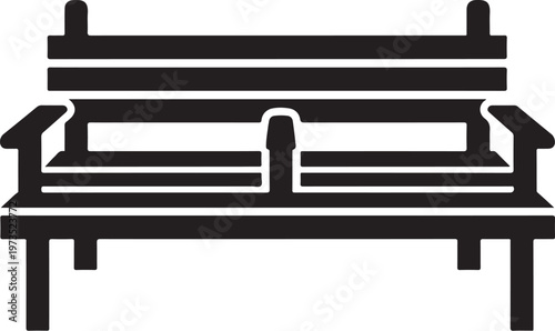 Black bench icon, park bench vector, outdoor furniture symbol, urban seating