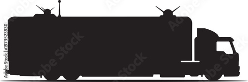 Semi-truck, truck silhouette, vehicle icon, transportation symbol, black illustration