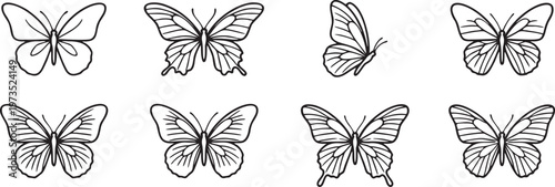 Set of Minimalist Butterfly Line Art Illustrations and Outlines.