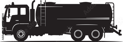 Black silhouette truck, tanker truck, vehicle icon, transportation illustration, fleet symbol