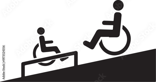 Accessible ramp, wheelchair accessibility, disability symbol, black icons
