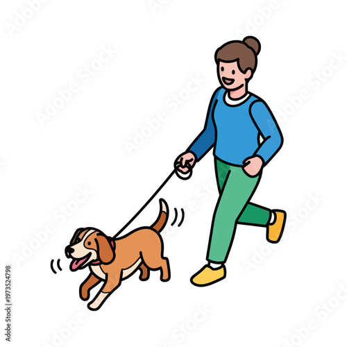 Woman jogging with her dog on a leash.