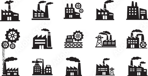 Industrial Factory Icons and Symbols in Black Color