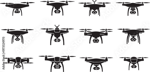 Drone Silhouettes in Various Positions and Angles Illustration