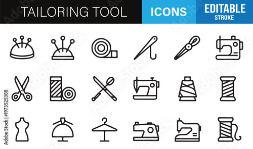 Sewing and textile symbols set for atelier, workshop and clothing industry applications