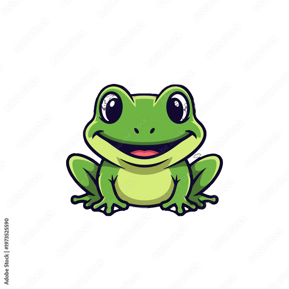 Fototapeta premium A cartoon green frog with a smile.