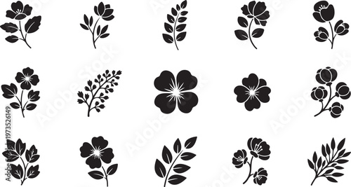 Black and white floral silhouettes on plain background