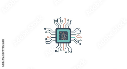Microchip with colorful circuit board.