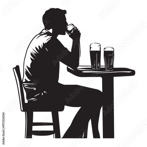 man drinking beer in cafe