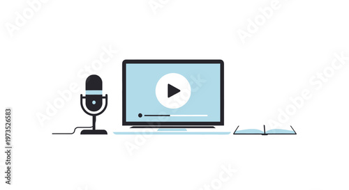 Microphone and laptop computer screen.